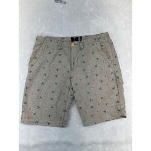 Union Chino Shorts Mens 34 Tan Tropical Palm Tree Hula Girl Print Cotton Casual